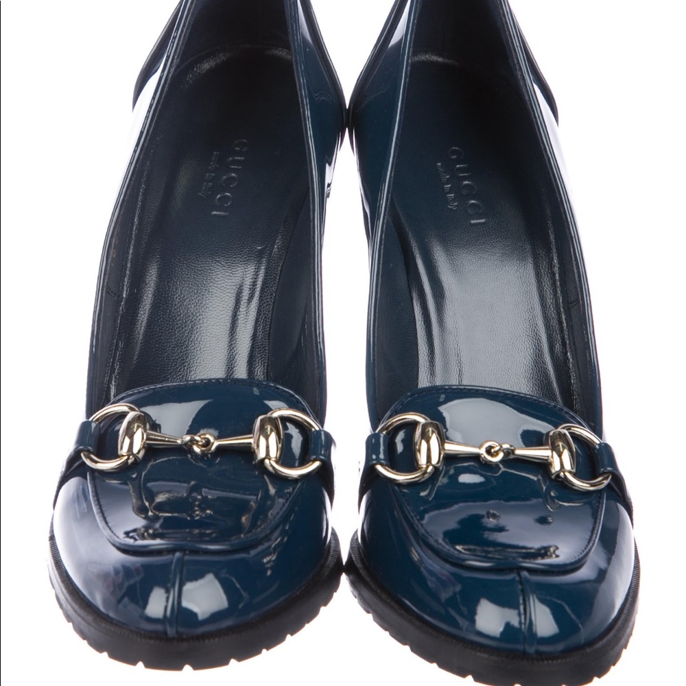 NEW Gucci Horsebit Blue Patent Leather Pumps